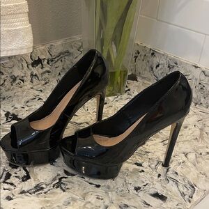 Anne Michelle Glossy Black Platform Heels